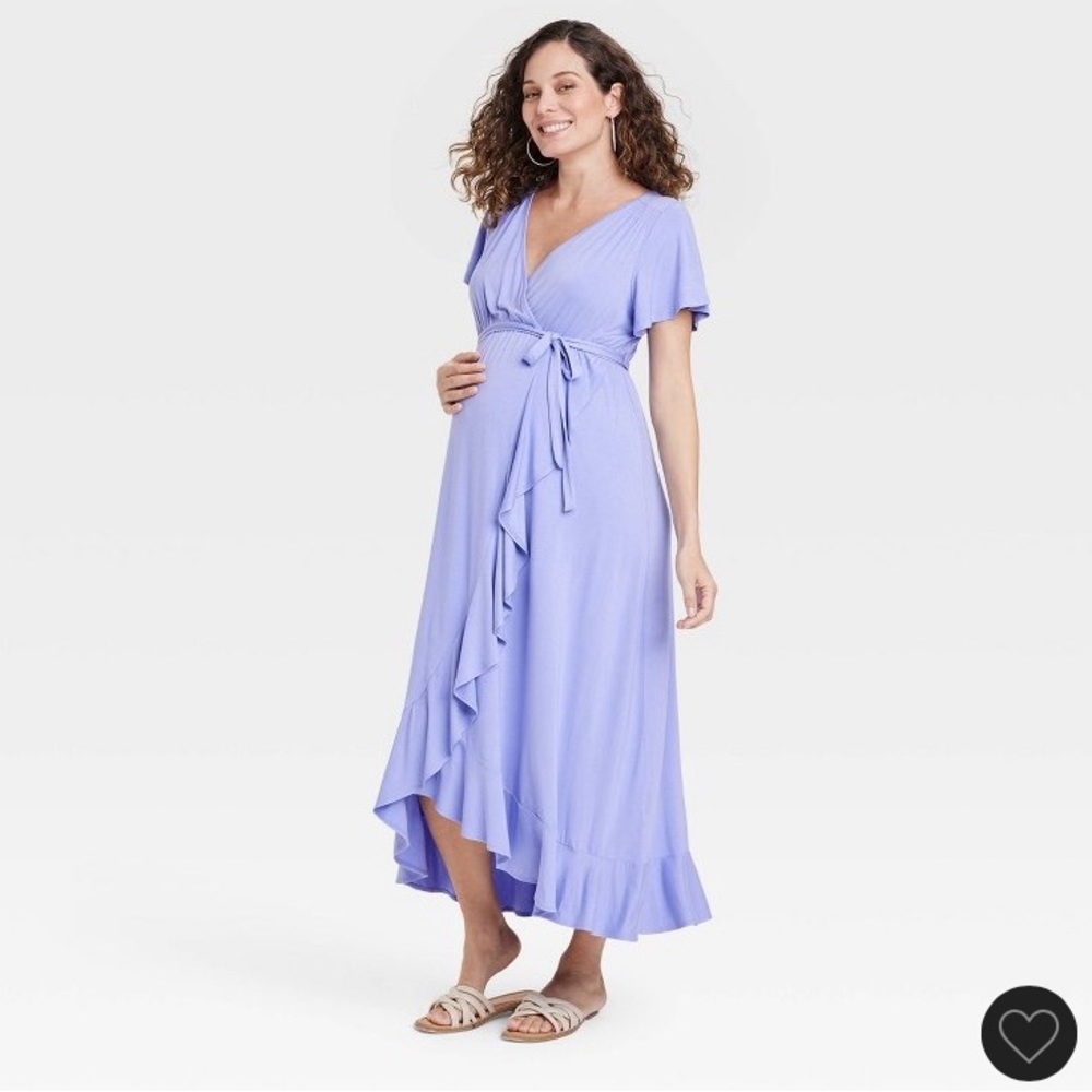 Maternity Faux Wrap Maxi Dress with Flutter Sleeve - dusty lilac